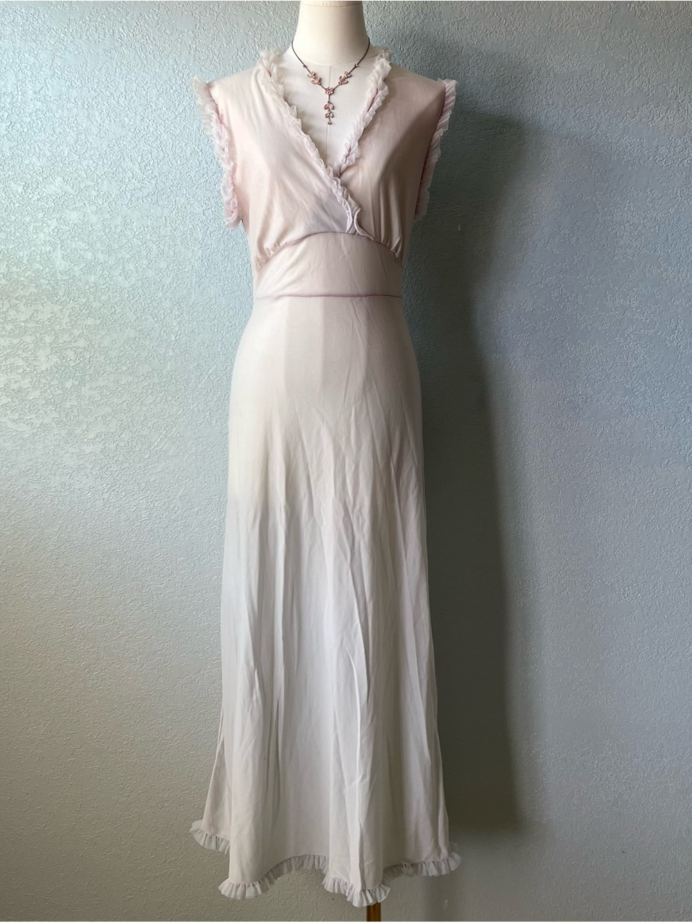 Soft Girl Cottagecore Pink Ruffle Maxi Dress Fairycore Romantic Boho Size Small